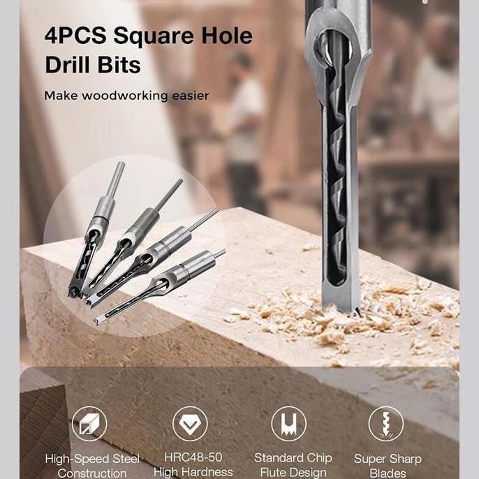 Hss Square Mata Bor Perkayuan Lubang Persegi Pahat Bor Woodworking Bor Alat Auger Mortising Pahat Bo