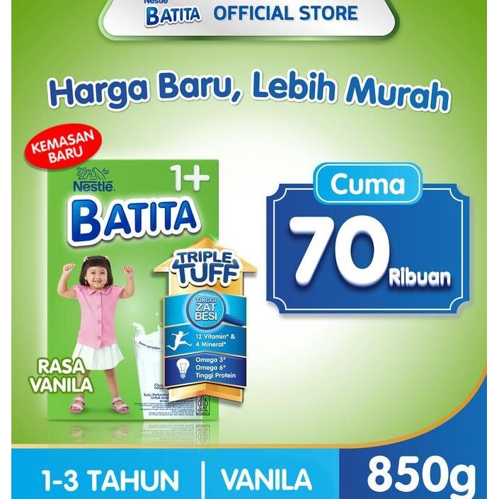 

Nestle BATITA 1+ Vanila Susu Anak 1-3 Tahun Box 850g H85