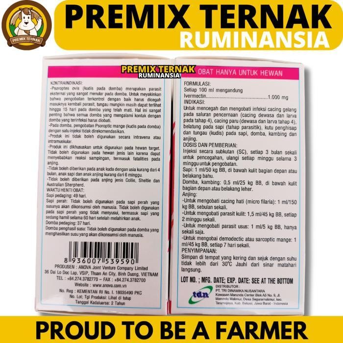 Nova Mectin 1% 100Ml - Obat Anti Parasit Hewan Gatal Scabies Gudig Kutu Cacing Hewan Sapi Kambing Do