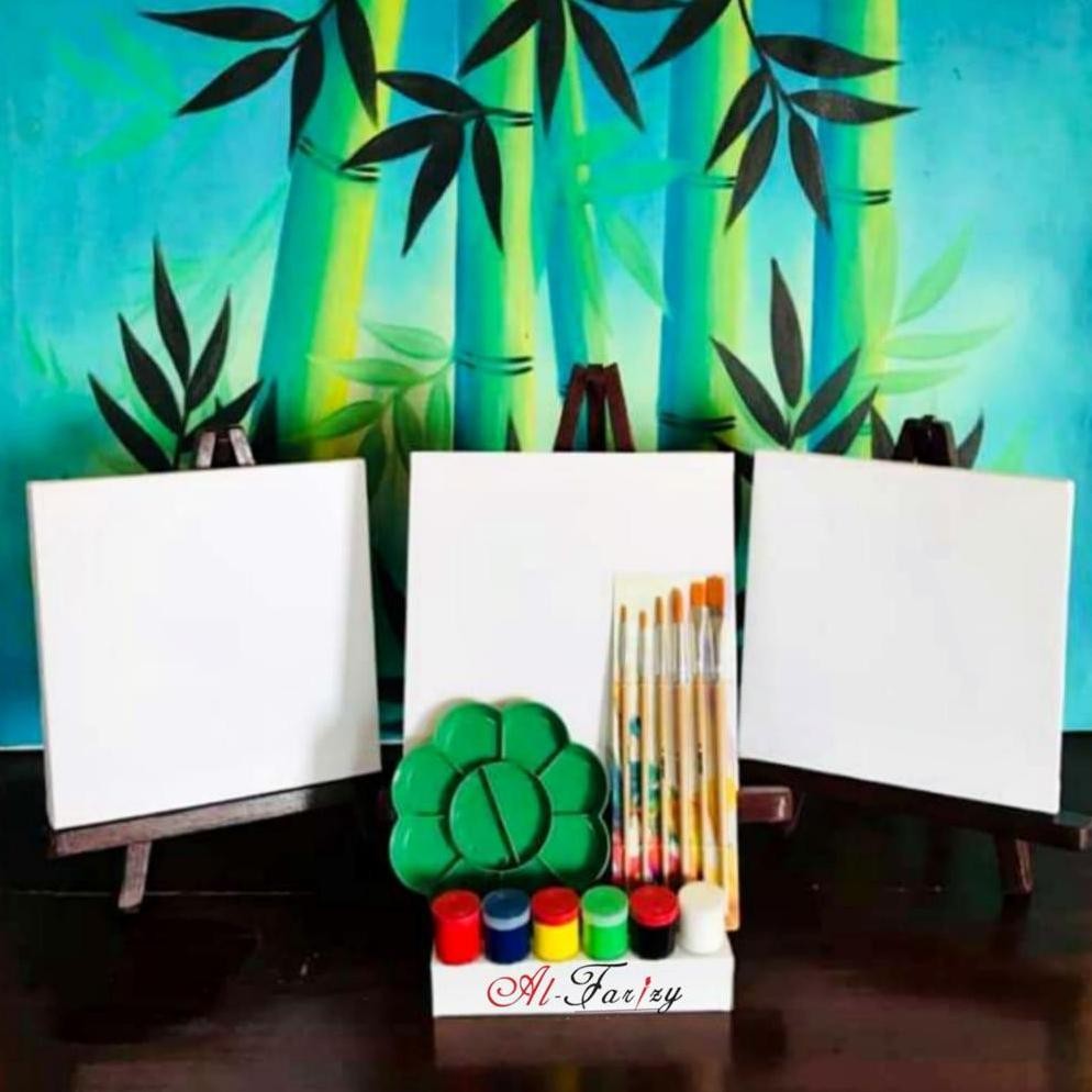 

3Buah Kanvas Lukis Ukuran 20x20 cm Lengkap dengan Cat Akrilik 6 Warna, 5 Buah Kuas Lukis BONUS Palet