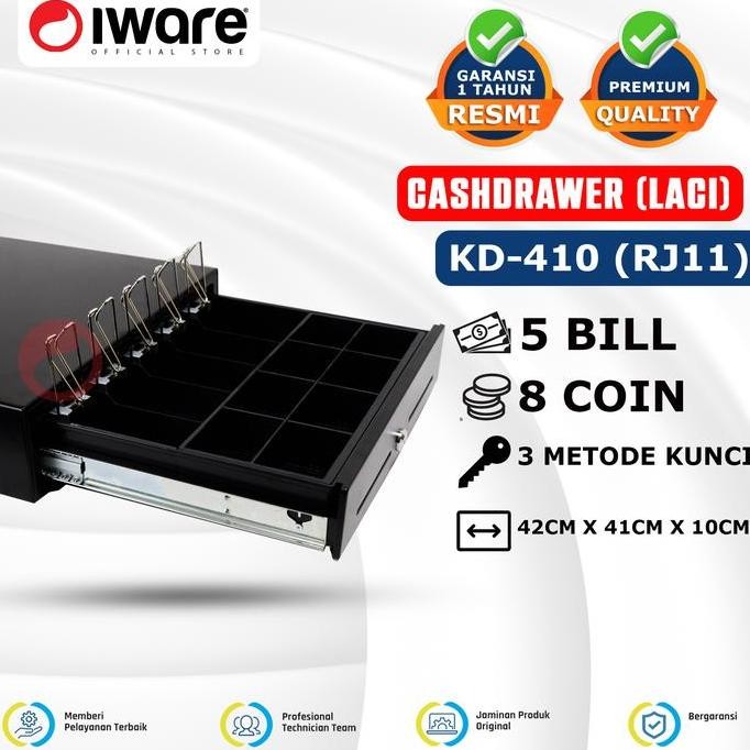 TERLARIS  CASH DRAWER LACI UANG KASIR IWARE KD-410 RJ11 5 BILL 8 COIN