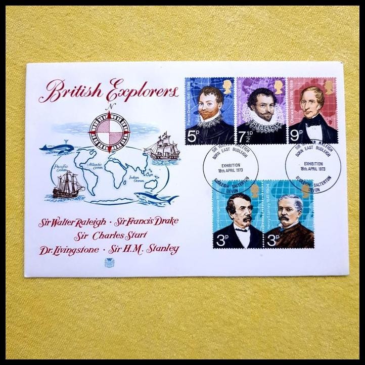 

HOT DEAL PRANGKO INGGRIS 1973. FDC BRITISH EXPLORERS. SIR WALTER RALEIGH SIR FRANCIS DRAKE SIR CHARLES START DR. LIVINGSTONE SIR H.M. STANLEY !!!!!!
