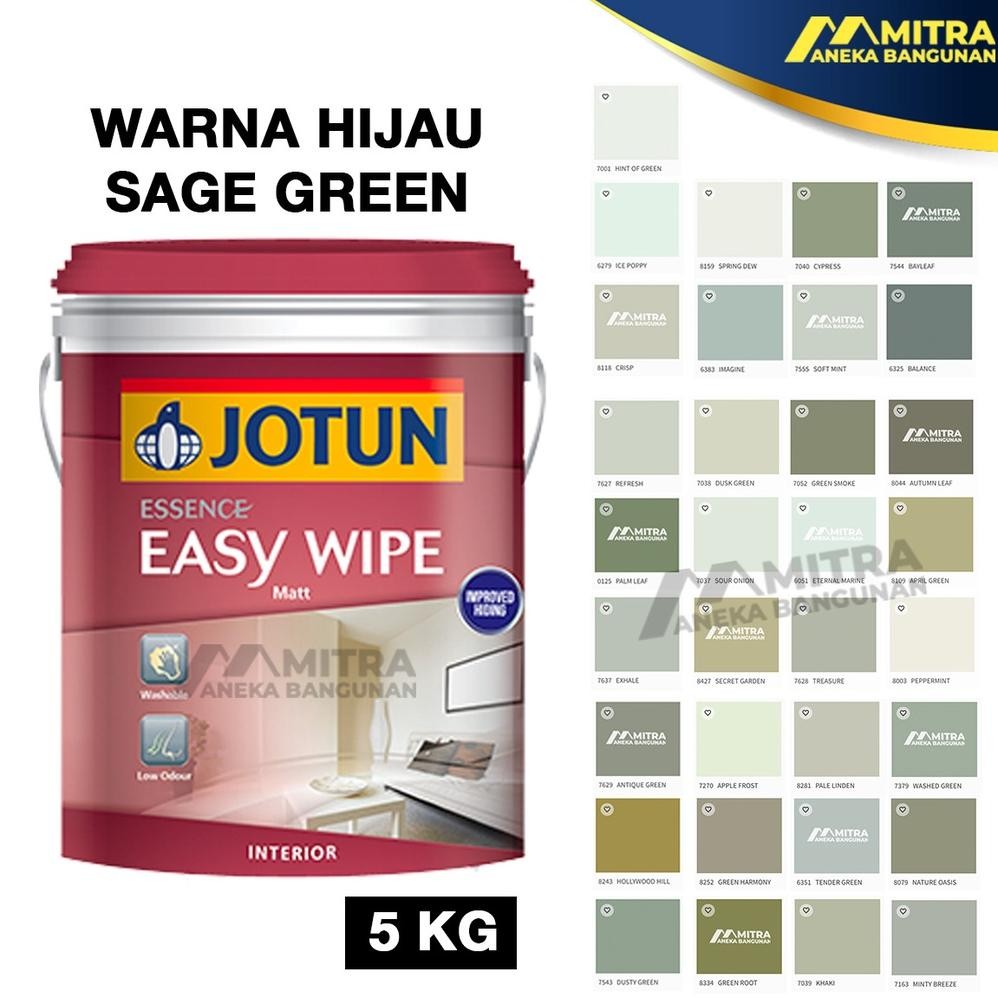 CAT TEMBOK JOTUN INTERIOR EASY WIPE 3,5 LITER / 5 KG / WARNA SAGE GREEN / OLIVE / HIJAU MUDA / DARK 
