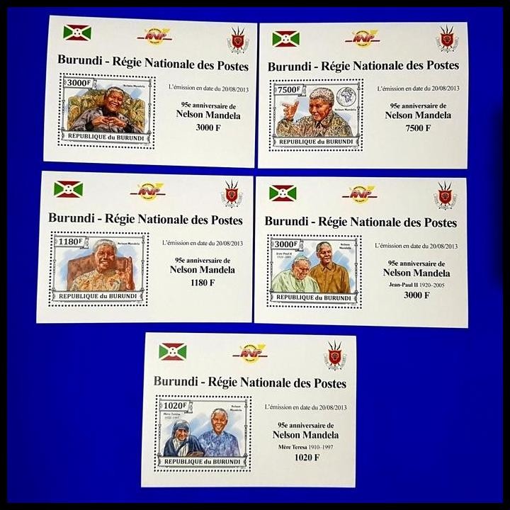 

HOT DEAL PRANGKO BURUNDI - 2013 NELSON MANDELA - SET OF 5 DELUXE SHEETS MNH !!!!