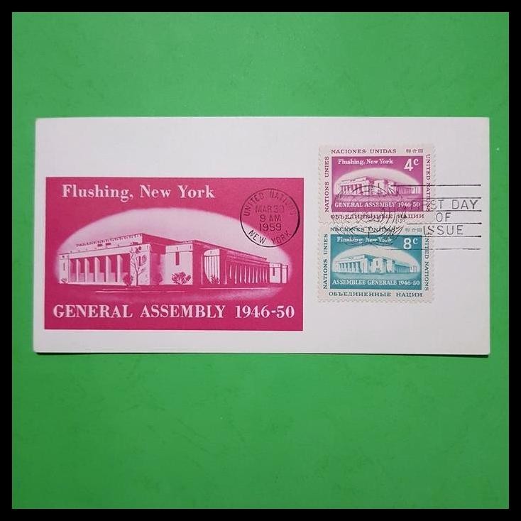 

GRATIS ONGKIR PRANGKO UN/PBB. POSTCARD FLUSHING, NEW YORK GENERAL ASSEMBLY 1946-50 !!