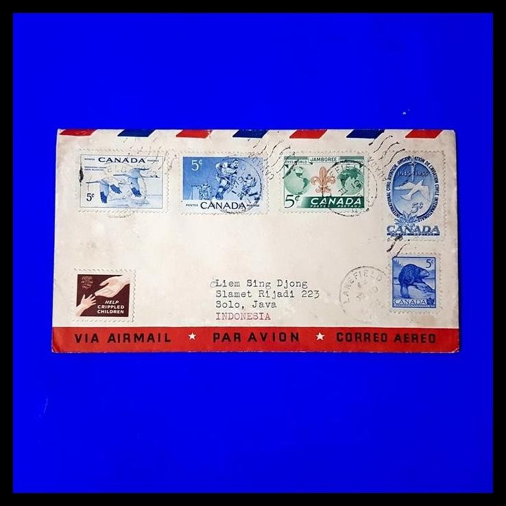 

GRATIS ONGKIR PRANGKO JAMBOREE/PRAMUKA, SAMPUL AIRMAIL DARI CANADA DIKIRIM KE SOLO !!!!