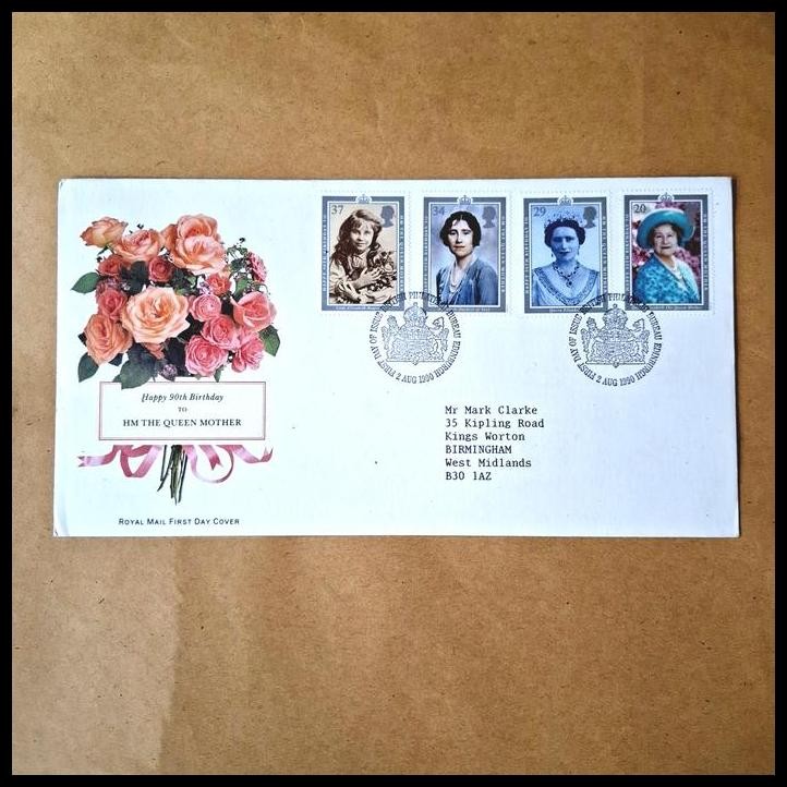 

GRATIS ONGKIR PRANGKO TEMA HAPPY 90TH BIRTHDAY TO HM THE QUEEN MOTHER. FDC DARI GREAT BRITAIN / INGGRIS !!!!!!