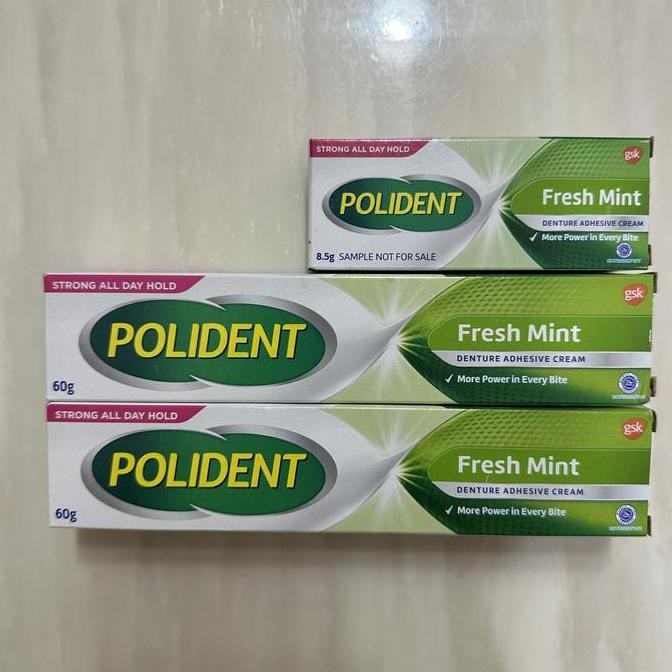 Polident Lem Gigi Palsu Fresh Mint 60gr 2pcs Perekat Gigi Tahan Lama ? Lem Gigi Palsu Polident ? 2 p