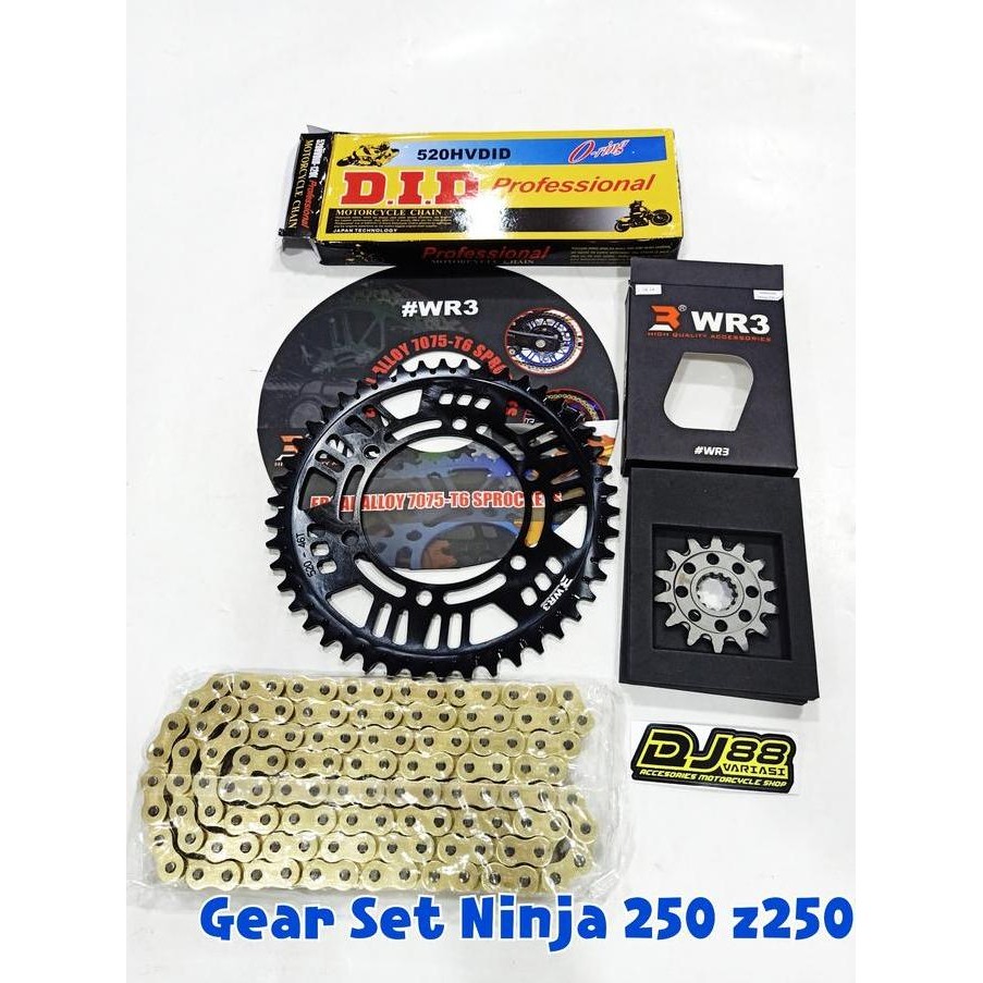 PAKET gear Set wr3 ninja 250 z250 fi gir depan belakang rantai DID