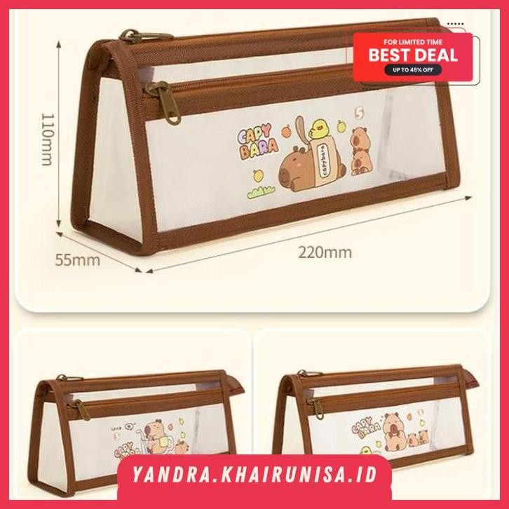

TEMPAT PENSIL JARING TRANSPARAN CAPYBARA DOUBLE LAYER LARGE CAPACITY ZIPPER PENCIL CASE COSMETIC BAG BEST SELLER