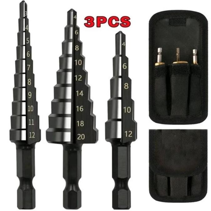 Mata Bor Pagoda Untuk Baja 3 Pcs Spiral Hss Steel Titanium Coated Mata Bor Pagoda Besi