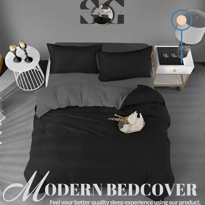Bedcover set hitam los mix abu tua & sprei 90x200 140x200 180x200 Karet Bantal