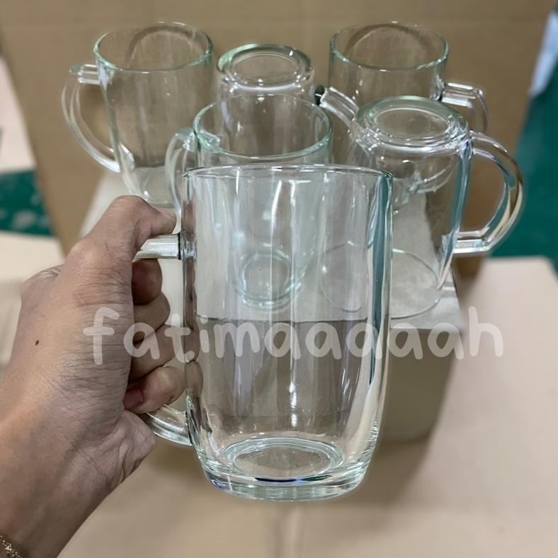 Kim Glass - Gelas Gagang Kaca Gelas Air Minum 420 Ml M1551 Gelas Teh Gendut @6 Pcs Baru