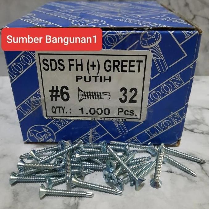 PROMO Sekrup SDS FH GREET 6 x 32 skrup GRC putih calciboard 32mm roofing bor