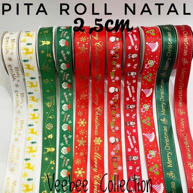 

:::::::] Pita Roll Natal 2,5cm Sablon Import/ Christmas Ribbon/ Pita hias hampers natal