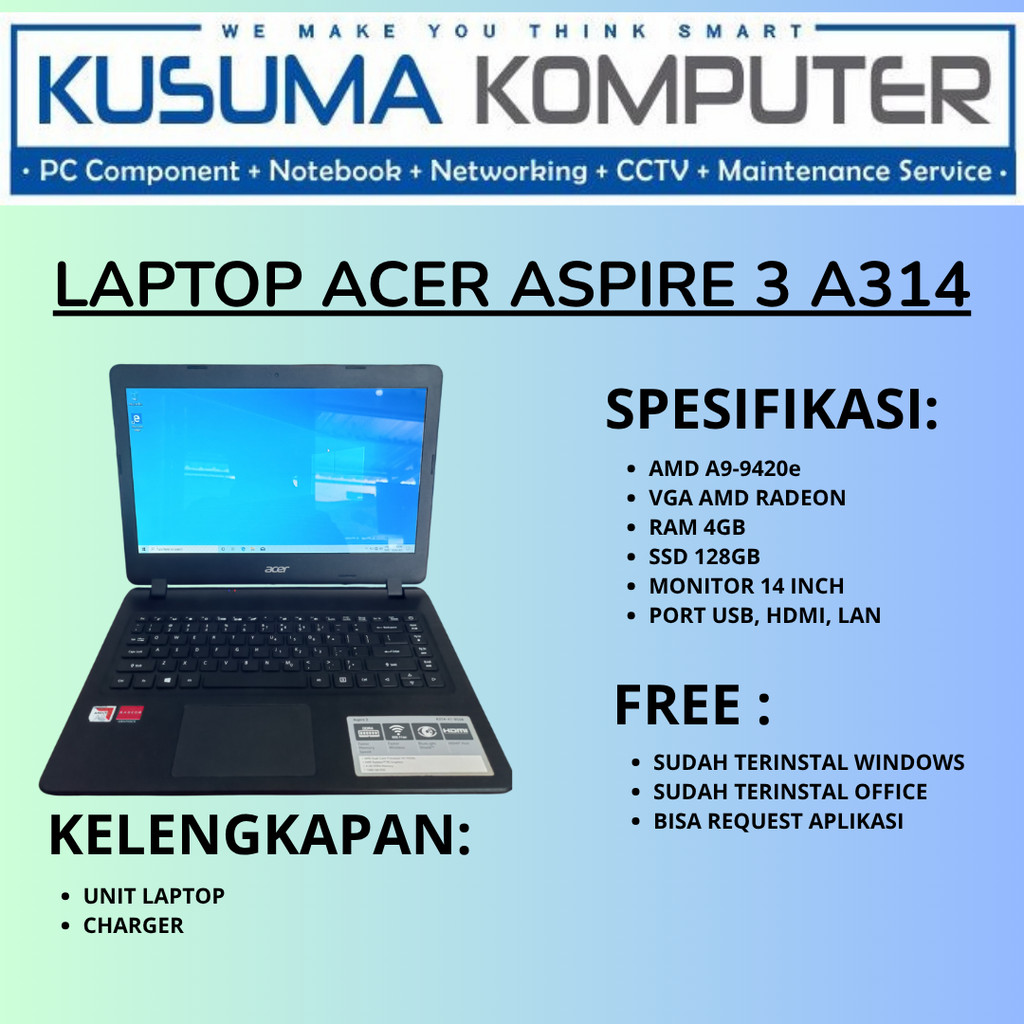LAPTOP ACER ASPIRE 3 A314 AMD A9 MURAH