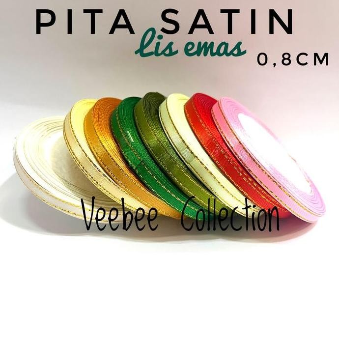 

~~~~~] Pita Satin Lis Emas 0,8cm/ Pita satin hias hampers/ pita roll - Hijau sage