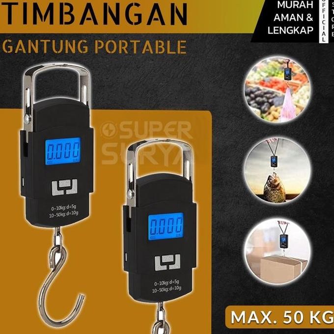 Timbangan Gantung 50 Kg Lcd Digital Scale Portable Mini Kiloan Ikan Beras Serbaguna Koper Bagasi