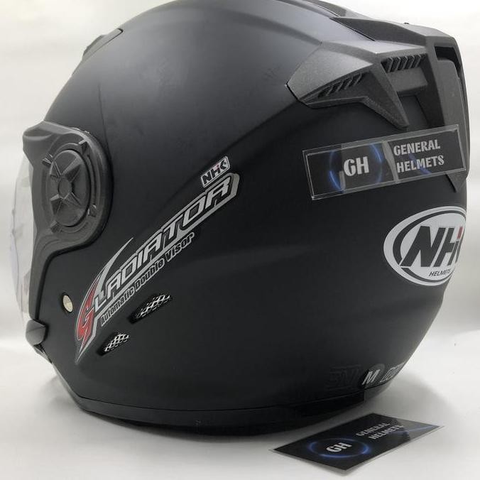 Helm Nhk Gladiator Solid Black Doff Hitam Dop Double Visor Murah