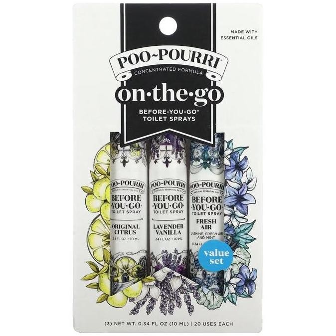 

Poo-Pourri On-The-Go Before-You-Go Toilet Sprays Value Set 3 Sprays 0.34 fl oz (10 ml)