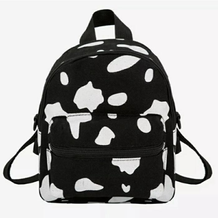 ABS Tas Ransel wanita backpack tas punggung mini putih hitam motif sapi