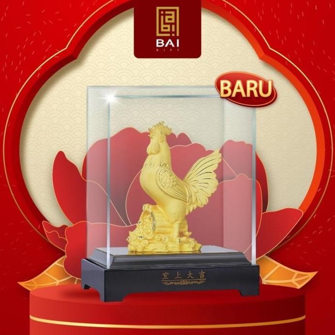 baru PAJANGAN PATUNG AYAM KOIN EMAS PATUNG SHIO AYAM EMAS 24K SIZE M