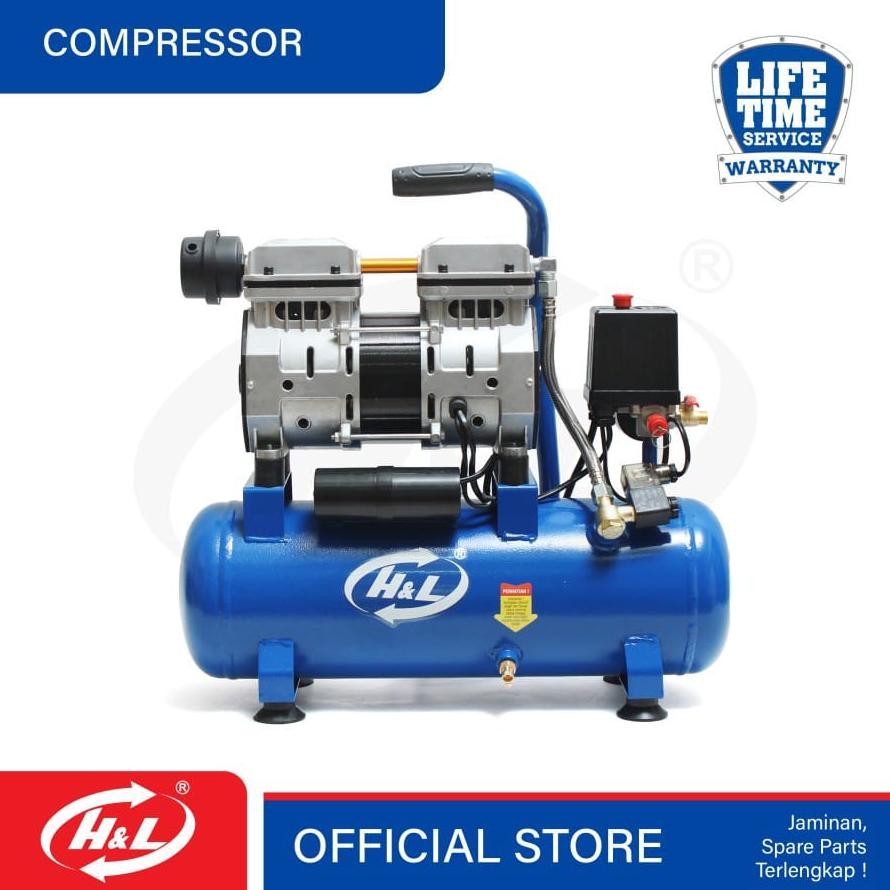 GRATIS ONGKIR DAN COD KOMPLIT MESIN KOMPRESOR ANGIN/LISTRIK OILLESS 1HP 9 LITER PORTABLE H&L PAKET K