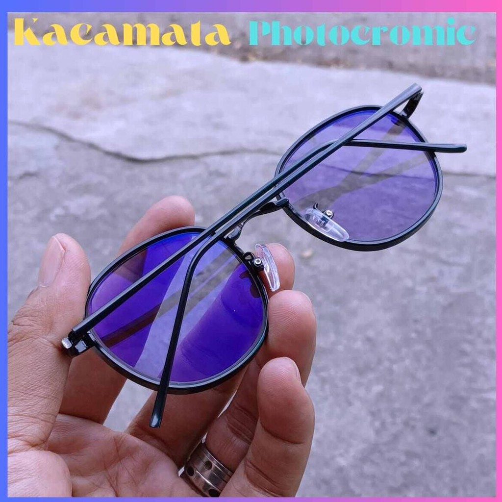 KACAMATA MINUS BLUECROMIC PHOTOCROMIC PRIA WANITA KOREA OVAL TITANIUM OPTIK ASLI ORI