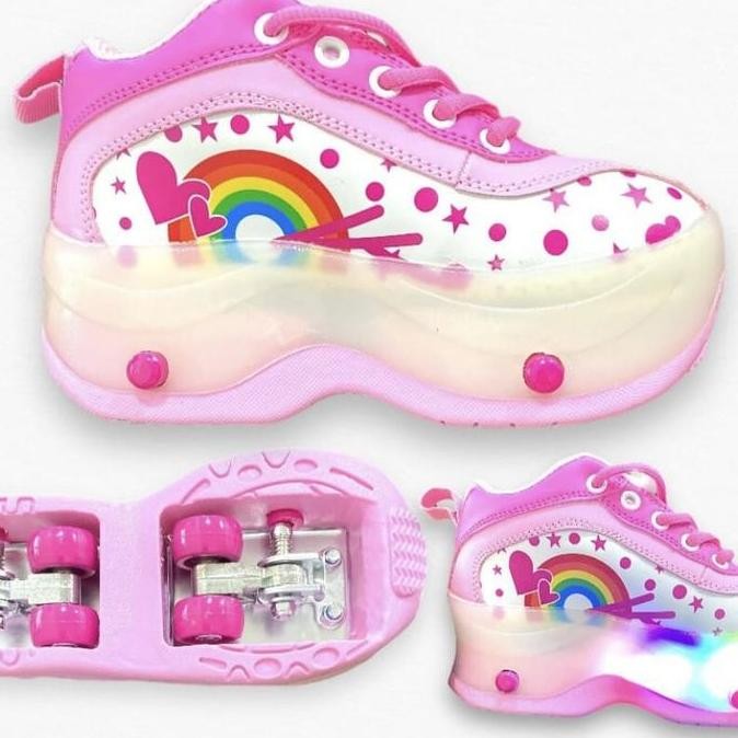 Sepatu Roda 4 Led Lampu Bisa Lipat Roller Shoes