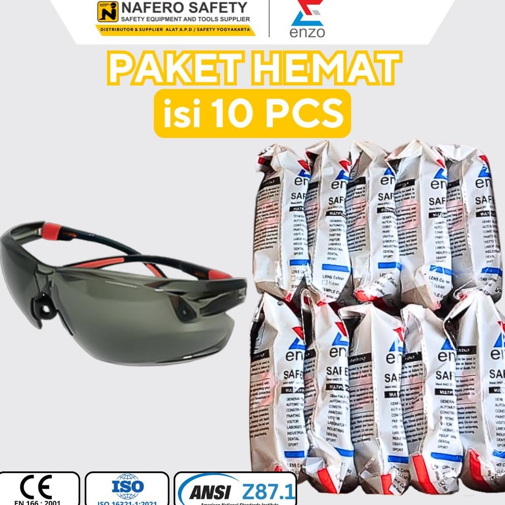 [ 1 Dus Isi 10 Pcs ] KACAMATA LAS HITAM SMOKE ENZO