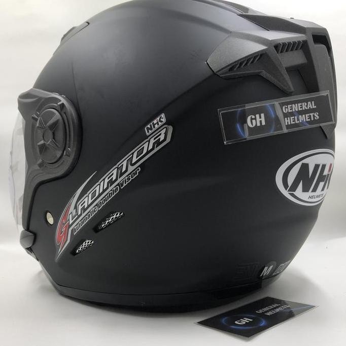 Helm Nhk Gladiator Solid Black Doff Hitam Dop Double Visor Murah!