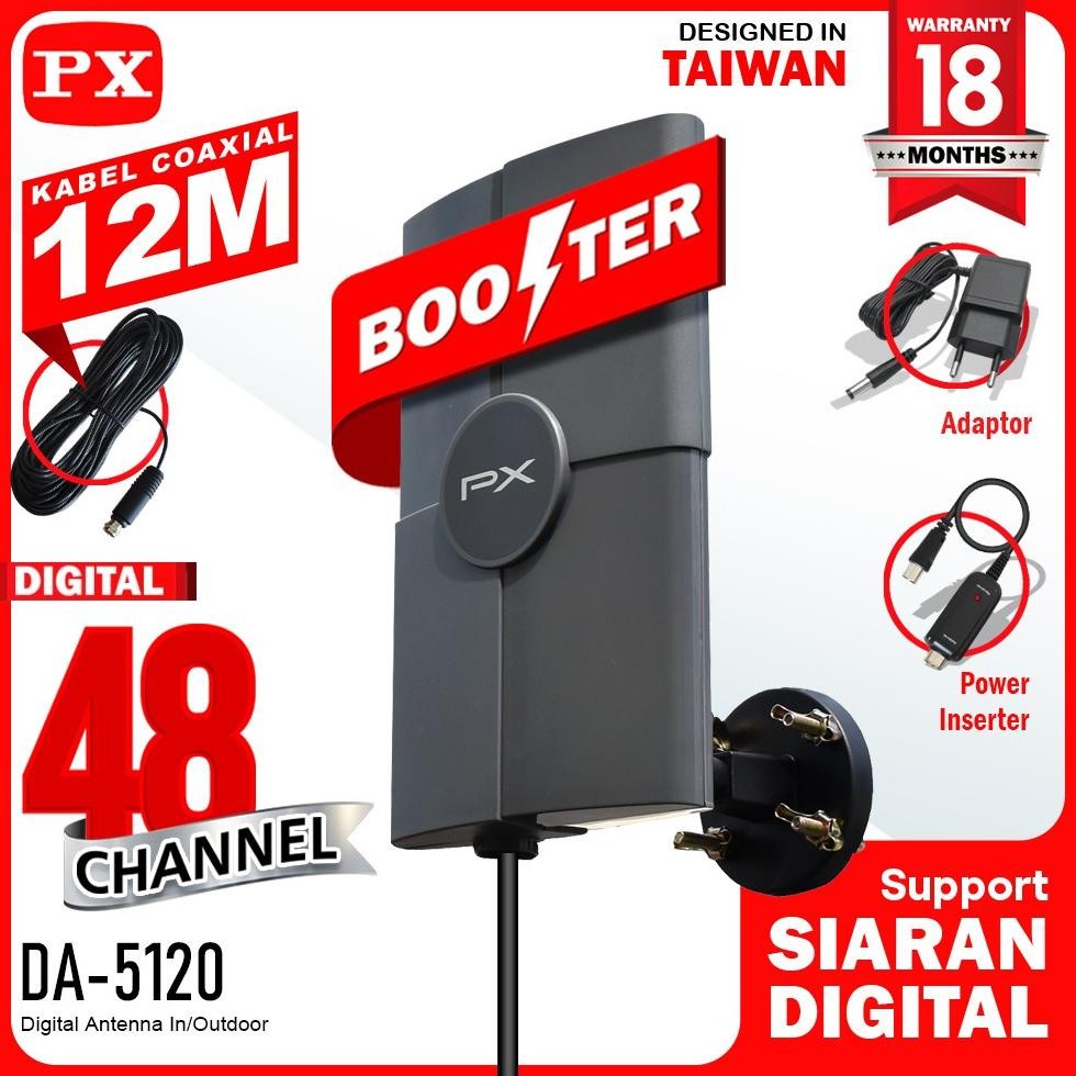NEW PX DA-5120 Antena TV Indoor Outdoor Digital TV dengan Booster dan Power Inserter [terbaik][terla