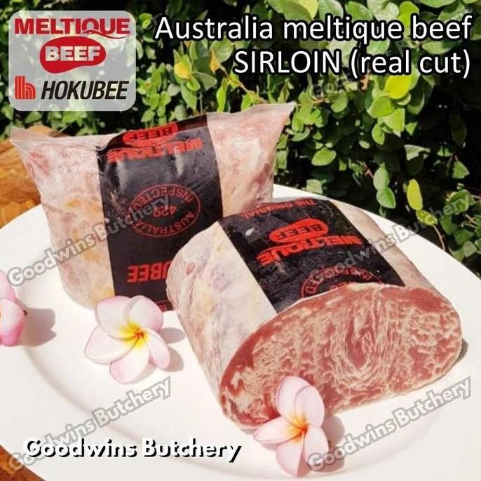 

Beef Meltique Sirloin (Real Cut) Australia Hokubee Frozen Small Roast Cuts 1.3 Kg/Pc Daging Sapi Meltik Has Luar Striploin New York Strip For Teriyaki Shabu2 Saikoro Roast