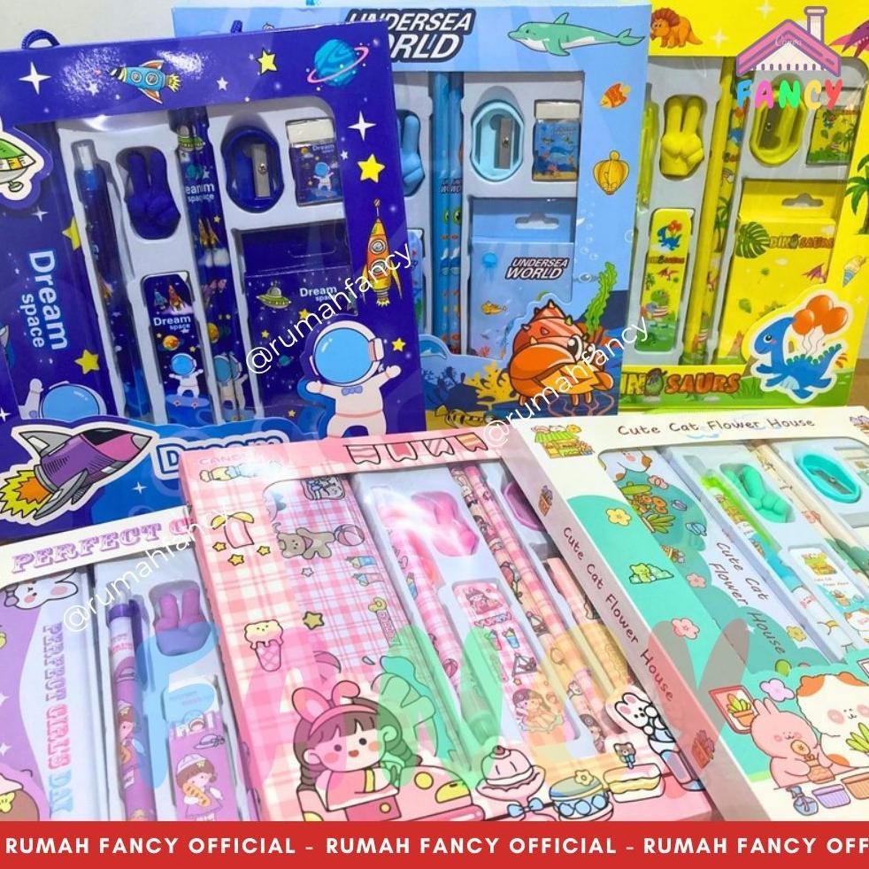 

[FREE BUBBLE + DUS] Paket Alat Tulis/ Study Set Fancy kode 1821 Momo Girl Cute / Astronout / Sea Animal / Dino Cute / Cat Cute DiM