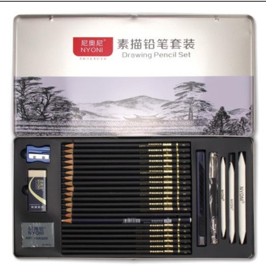 

drawing pencil set nyoni kumplit tin case DiM