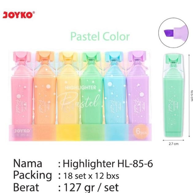 

( 1 set isi 6 warna ) HL85 6 Highlighter Pastel Set JOYKO / Penanda Warna Warni harga 1 set / Penanda Pastel Soft Colour HL-85-6 / HL-85 DiM