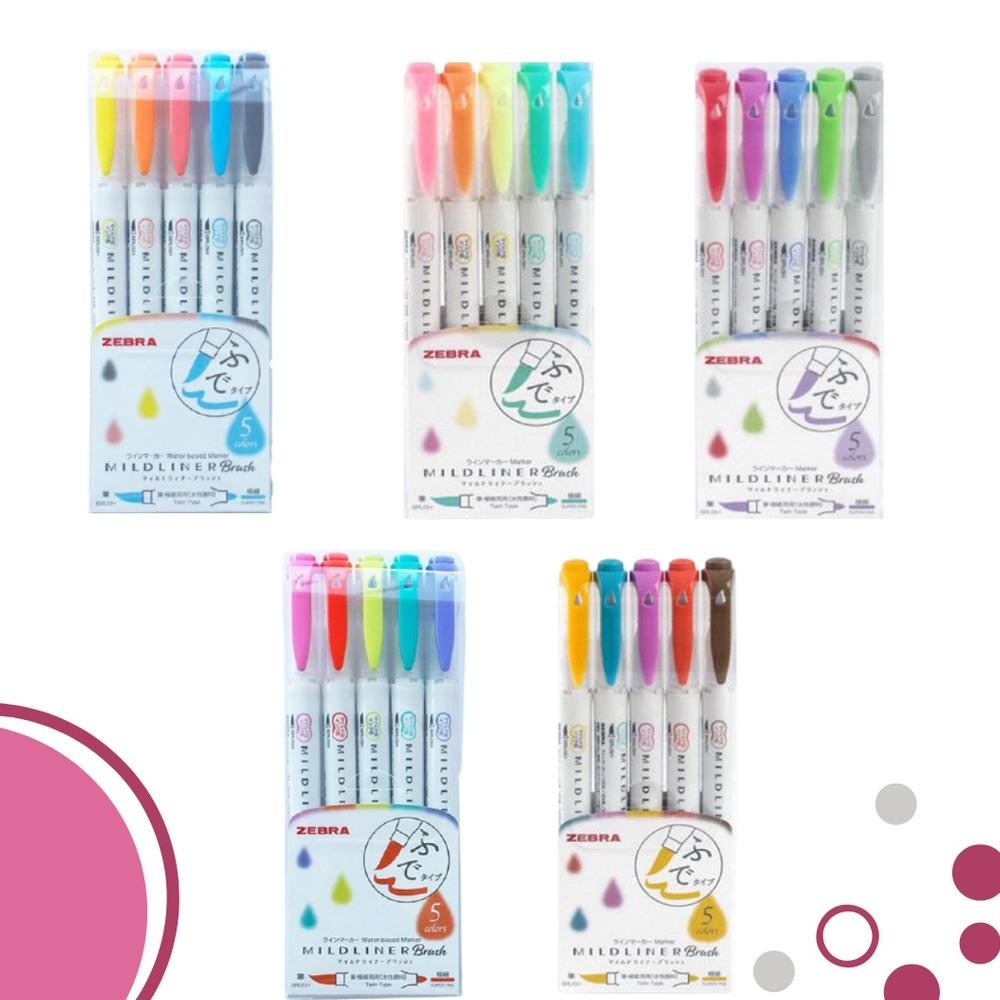 

Asaba Bandung - Mildliner Zebra Brush ( Set-5 ) Highlighter Double Sided - Brush / Extra Fine DiM