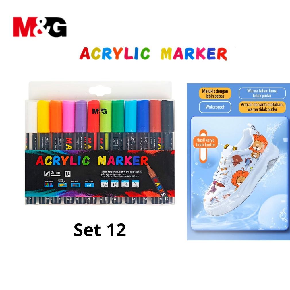 

Acrylic Marker M&G Spidol Akrilik Multifungsi Waterproof Permanent Painting Graffiti #APL976E1 - Set 12 Warna DiM
