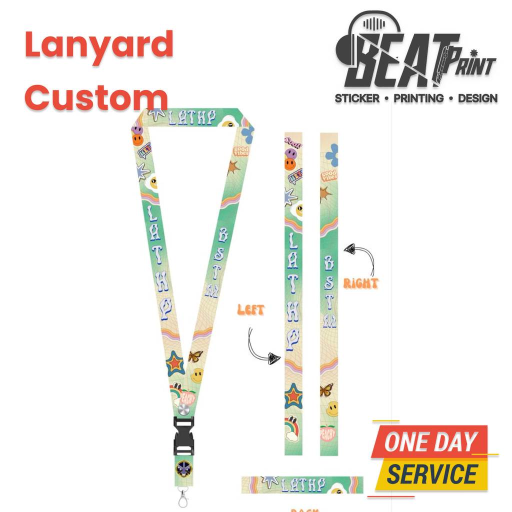 

Tali ID Card | Kalung Name Tag| Lanyard Custom Desain Sendiri — Ukuran 1.5 / 2 / 2.5cm | 1 Sisi & 2 Sisi Cetak | Beat Print