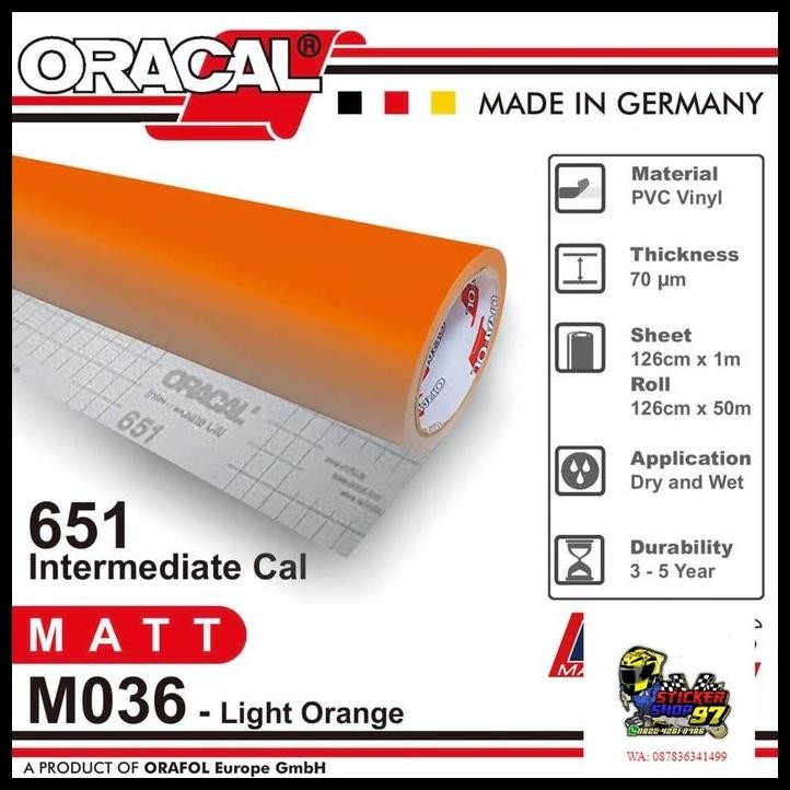 TERMURAH STICKER ORACAL 651 - M036 LIGHT ORANGE MATT STIKER [METERAN] 