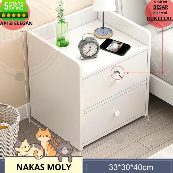 Meja Nakas Minimalis Putih Aesthetic Moly Kunci Laci Ukuran Besar