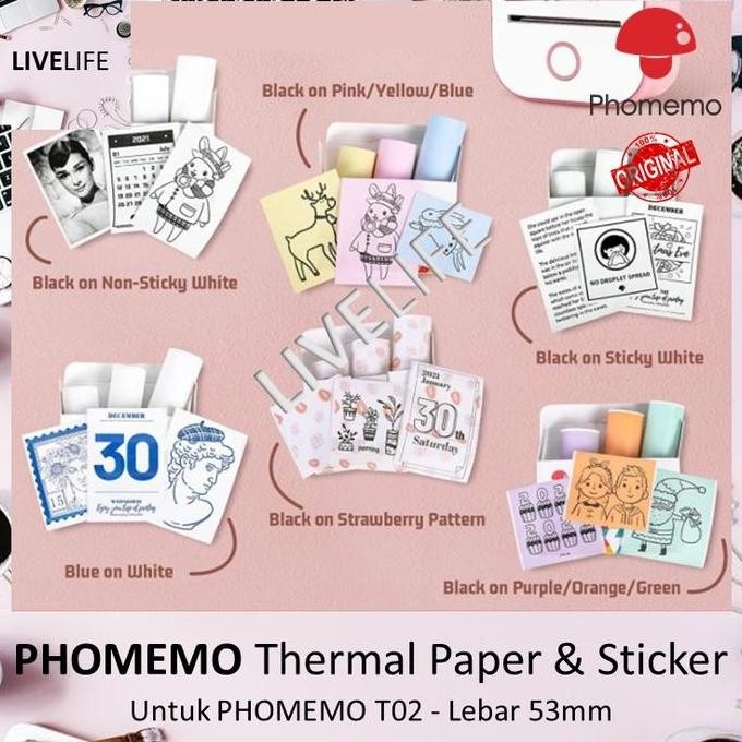

BEBAS ONGKIR - PHOMEMO Thermal Sticker & Paper untuk PHOMEMO T02