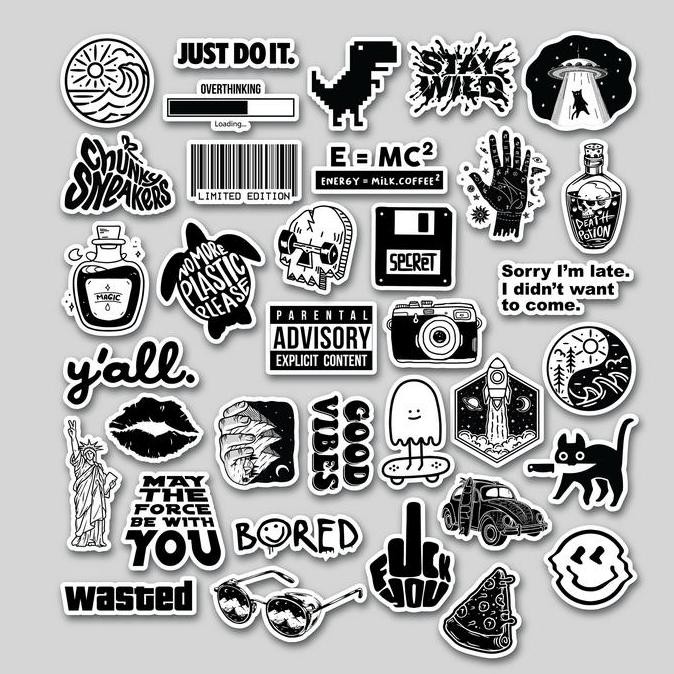 

ready STICKER BLACK AND WHITE / STICKER PACK HELM LAPTOP VINYL/ STIKER MURAH