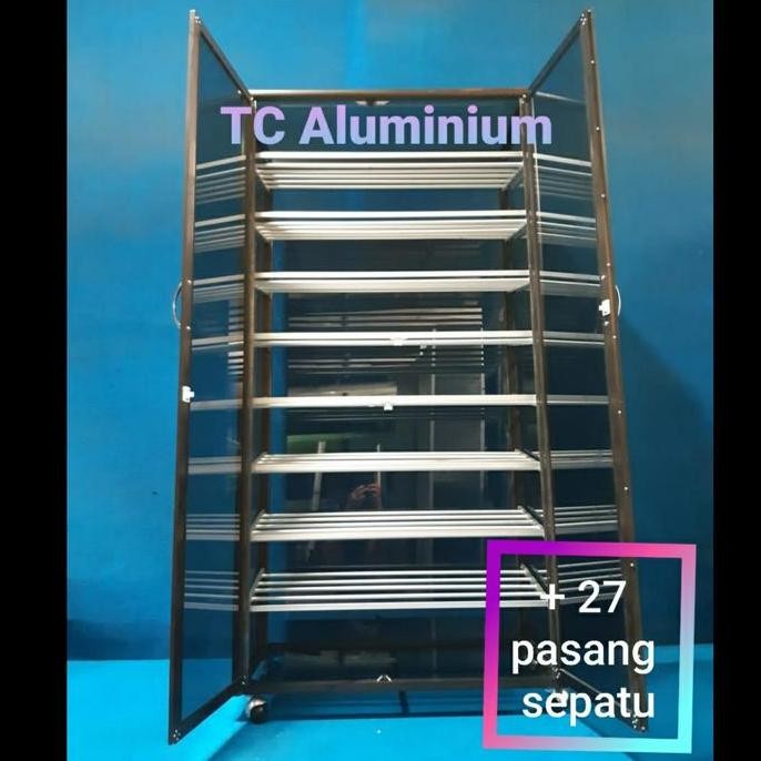 new  LS 43 80X38X158 s b w LEMARI RAK SEPATU 9 SUSUN MUAT SIMPAN 27 - 36 PASANG ALUMINIUM COKLAT TUA