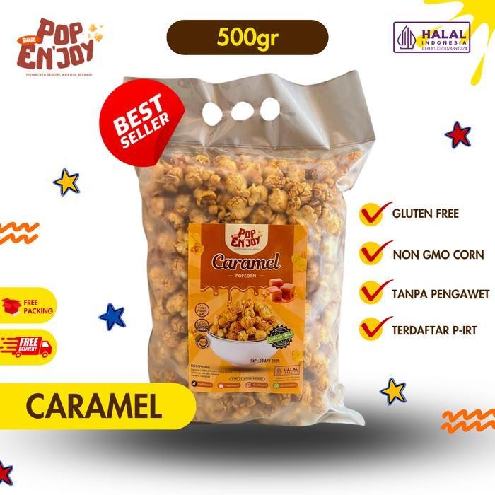 

[Baru] Popcorn Caramel 500Gr - Popenjoy / Makanan Manis Crispy Camilan Popkron Snack Jagung Cemilan Food