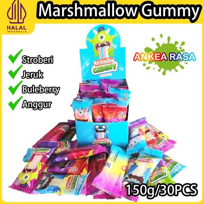 

[12.12 Sale] 1 Box @30 Pcs-Marshmallow Gummy-Aneka Rasa Buah: Stroberi,Jeruk,Buleberry,Anggur Camilan Penghilang Stres Yang Cocok Untuk Acara Santai Dan Pesta! Permen Lunak Candy Gummyfood Rasa Buah Fruity Lolipop Manis Mini Snack Makanan Cemilan