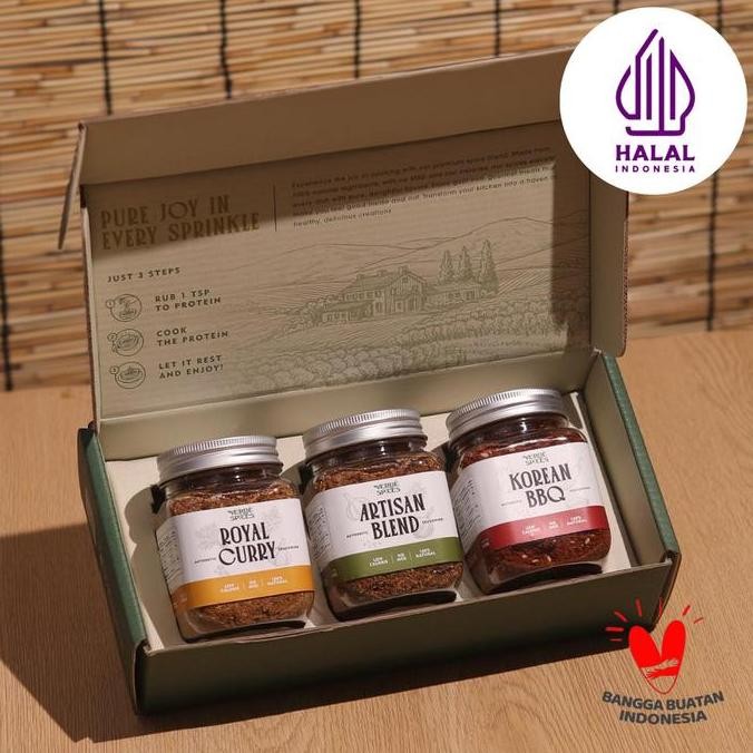 

VERDE SPICES - Bumbu Masak Bubuk Marinasi Dry Rub Rendah Kalori Serba Guna HALAL - DIET MIX 3-PACK [FREE Gift Box] ls