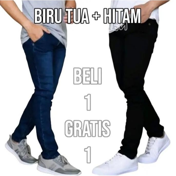 

[PAKET HEMAT] Beli 1 Gratis 1 Celana Jeans Pria Pensil Slimfit Stretch Murah