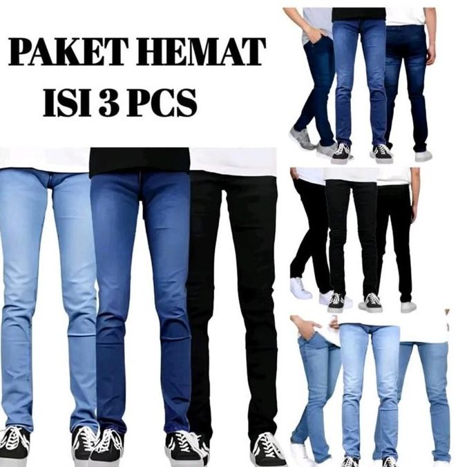 

Paket Hemat Celana Jeans Pria Model Pensil Slimfit + Gratis 2 Pcs