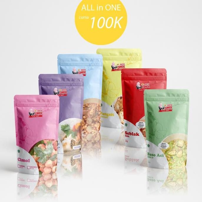

Paket All Varian lengkap 6 pack (cimol, cireng, seblak, basoaci, pangsit tulang rangu)